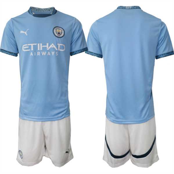 Men%27s Manchester United Blank 2024-25 Blue Home Soccer Jersey Suit